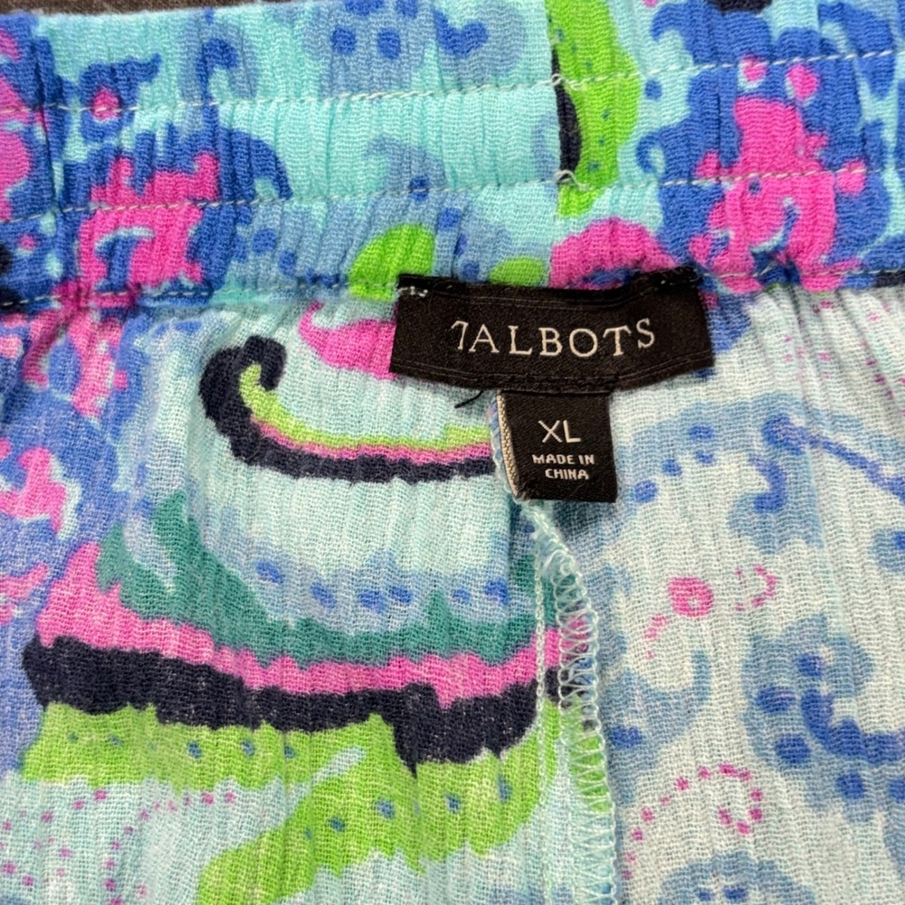 Talbots Pants Womens XL Aqua Paisley Capri Drawstring Tassel Pom Hem 100% Cotton - Picture 10 of 12